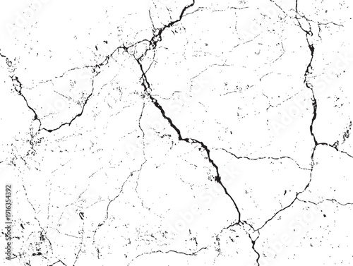 Black grunge crack texture on transparent background for creative design project