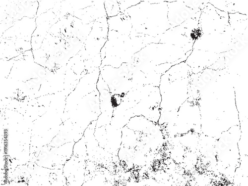 Aged concrete wall texture with fine cracks and dark spots on transparent background