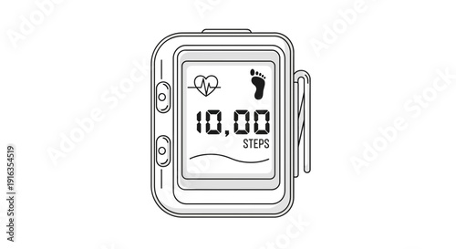 Fitness Tracker Steps Heart Rate Icon Digital Display Line Art