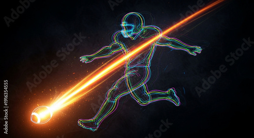 Athlete sprinting with glowing orange light trail speed motion dynamic energy