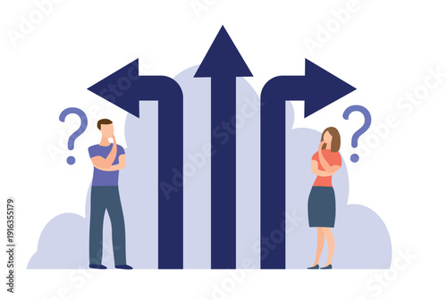 Business people thinking on difference career path. Direction choice, crossroad or decision for career path, choosing path way, challenge or opportunity doubt