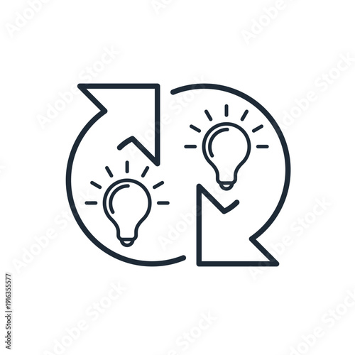 To exchange and share ideas. The process of transferring information, knowledge, and concepts between people, teams, or organizations. Vector linear icon isolated on white background.