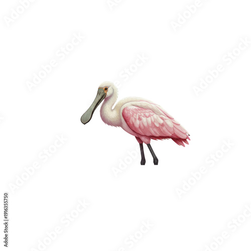 Pink Roseate Spoonbill in jungle lake realistic vector illustration