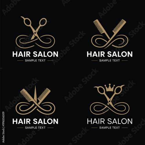 Hair salon scissors and comb logo set v