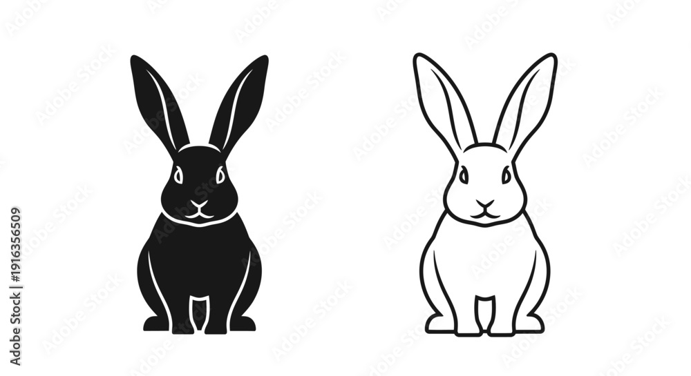 Obraz premium Black and white rabbit illustration, vector art, cartoon rabbit design Vector