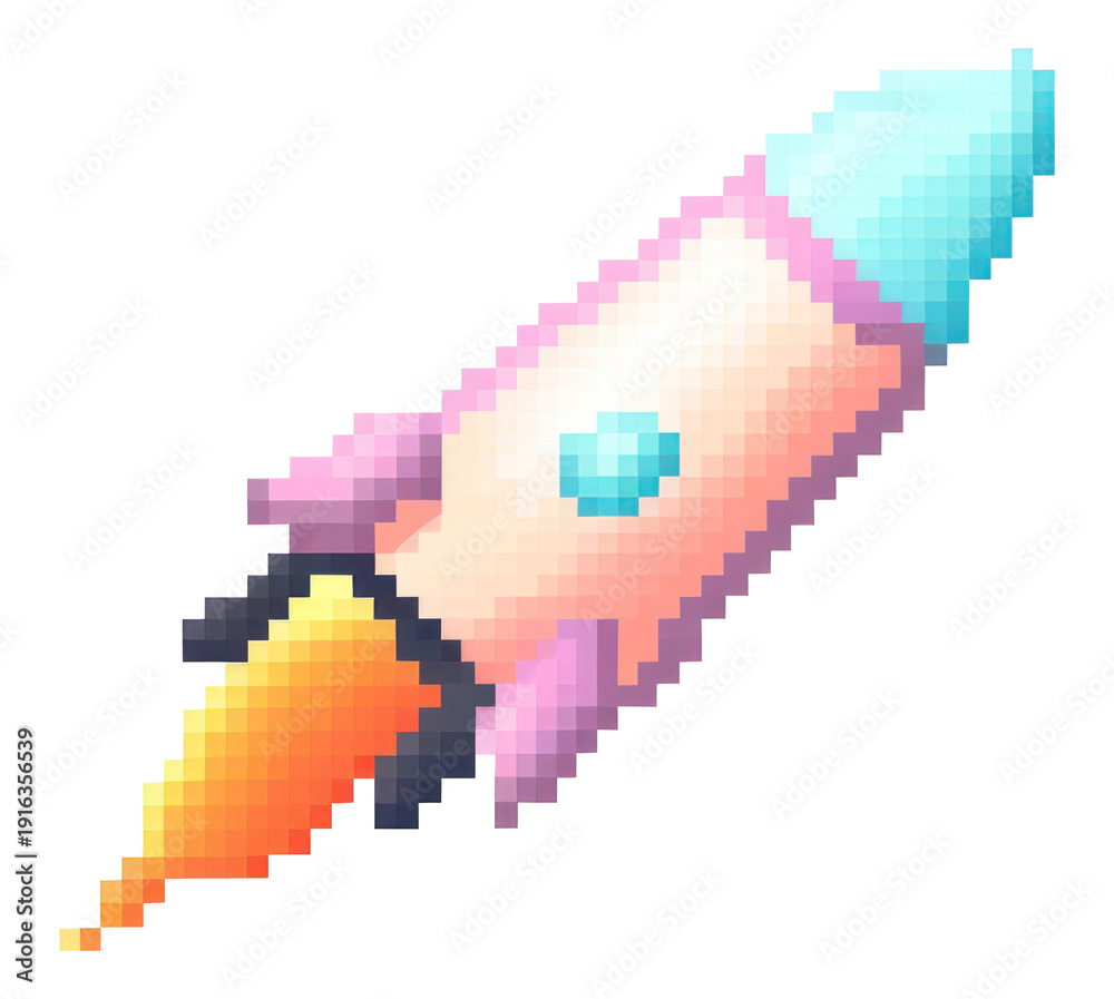 Fototapeta premium PNG Rocket pixel rocket white background pixelated.