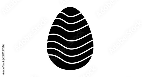 Minimalist black and white egg design with wavy lines on white background Vector