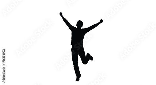 Silhouette of a person jumping with arms raised in a victorious pose