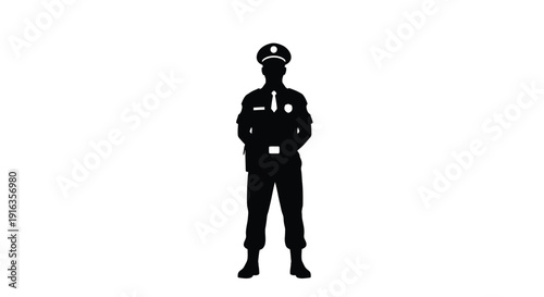 Silhouette of a police officer standing at attention in a formal pose