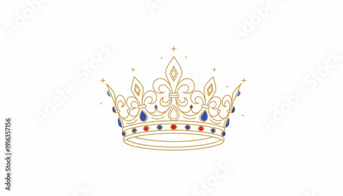 Elegant Golden Crown with Jewels, Royal Symbol, Luxury Emblem on White Background