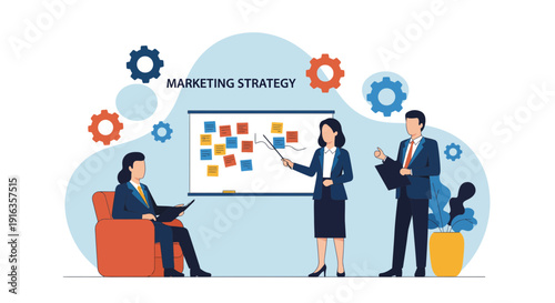 Business Team Discussing Marketing Strategy Presentation.