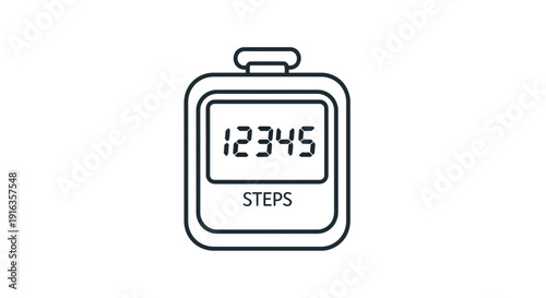 Digital Pedometer Icon with Number 12345 for Step Counting and Fitness Tracking
