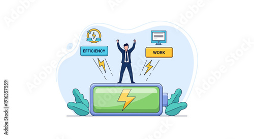 Businessman Celebrating Full Battery Charge Concept.