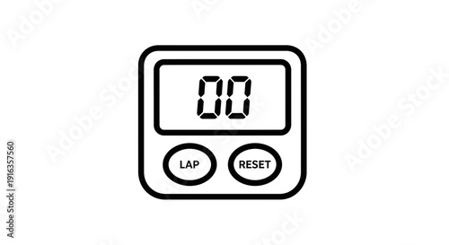Digital Stopwatch Icon with Lap and Reset Buttons, Timer Symbol
