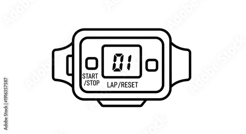 Digital Stopwatch Timer Icon, Sports Timing Device, Countdown Clock, Lap Counter