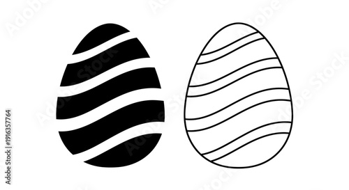 Elegant black and white egg design with stripes and wavy lines Vector
