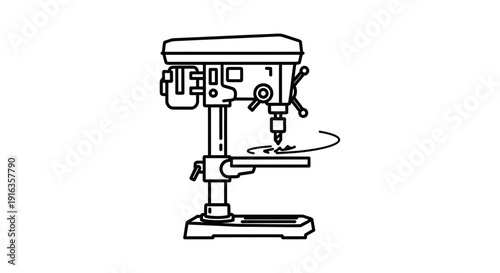 Drill Press Machine Icon, Vector Illustration of Workshop Tool for Precision Drilling