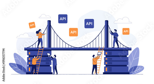 Conceptual Illustration of API Integration Bridge Construction.