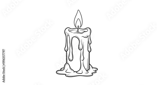 Dripping Candle Flame Black and White Line Art Illustration