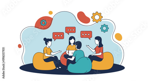 Group of People Having a Discussion Sitting on Bean Bags.