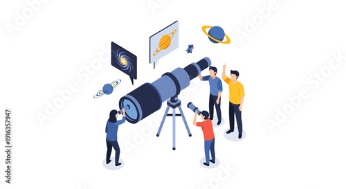 Group of People Observing Through Large Telescope 1.