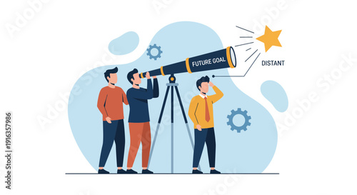 Group of people observing stars with telescope.