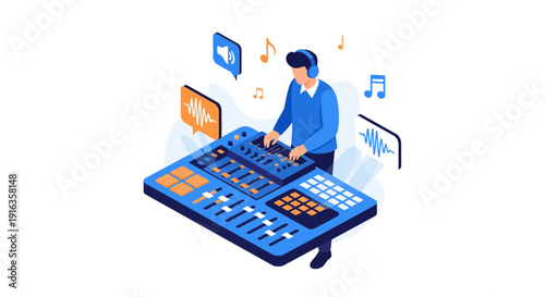 Male DJ Mixing Music On Digital Console.