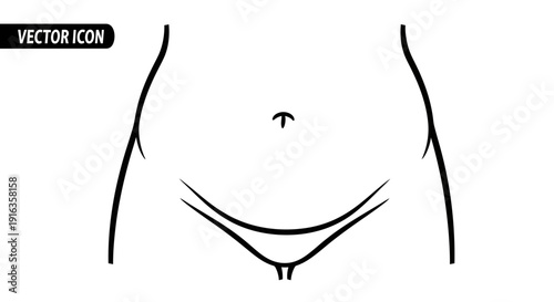Cesarean Section Scar and Belly Button Icon - Postpartum Body Line Art