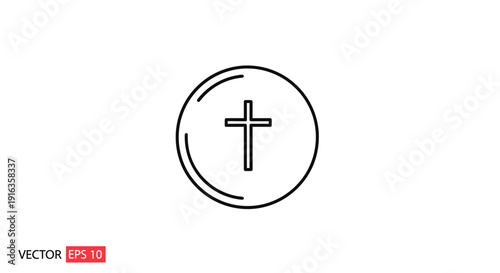 Christian Cross Icon Inside Circle, Religious Symbol, Faith, Spirituality, Christianity