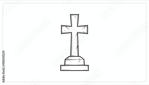Christian Cross Gravestone Sketch - Religious Symbol of Faith and Remembrance