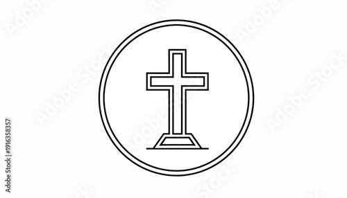 Christian Cross Icon Inside Circle Outline, Religious Symbol, Faith, Spirituality