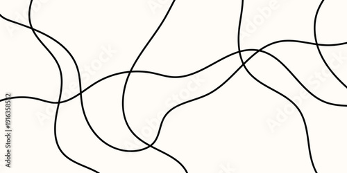 Line, squiggle, and curve for a long, thin, and abstract cable drawing with a wavy tangle. Pattern through neurographics and neural connections, by a neuron for psychology and vector art