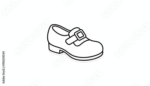Black and White Outline of a Mary Jane Shoe with Buckle