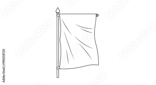 Blank Flag Waving on Pole, Empty Banner for Design, Mockup Template