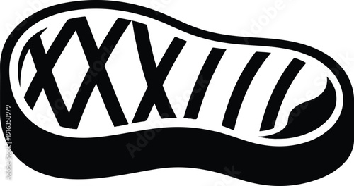 Sole of a shoe with Roman numerals XXXIII and striped pattern, viewed from above, illustration