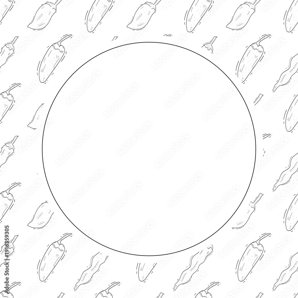 Obraz premium Hand drawn chili pepper circle frame, hot chili frame vintage background