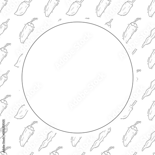 Hand drawn chili pepper circle frame, hot chili frame vintage background