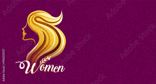 Golden Woman Hair Logo for International Women’s Day 8 March , Luxury Beauty Salon Branding Vector