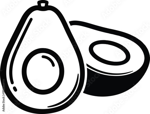 Illustration of Avocado Fruit and Avocado Half in Vector Graphics Style
