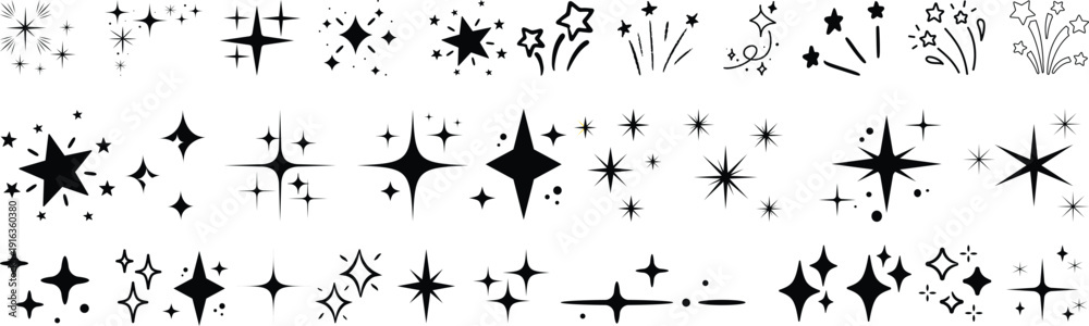 Fototapeta premium Doodle line sparkle, burst lines, and sparkle star icon vector illustration. Perfect for design, decoration, and creative projects with various shapes 