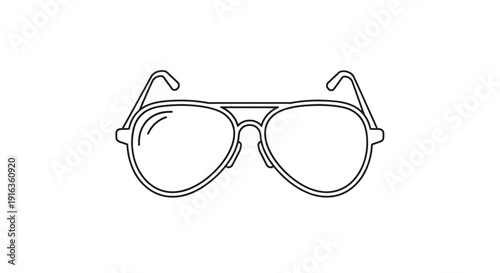 Aviator Sunglasses Icon, Minimalist Line Art, Isolated on White Background
