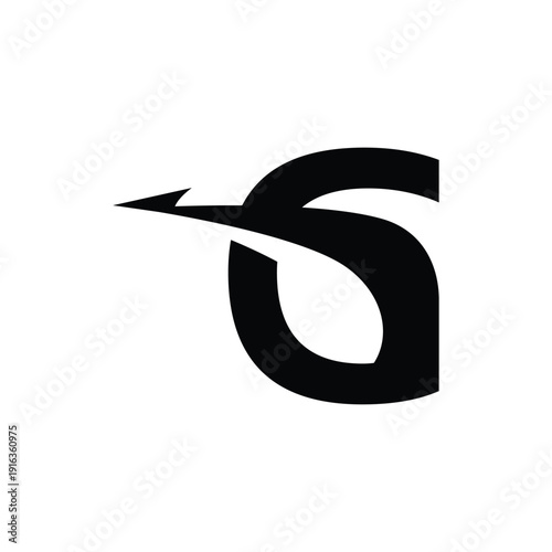 Abstract letter G logo with sharp arrow element, conveying forward movement and precision, sleek black design on white