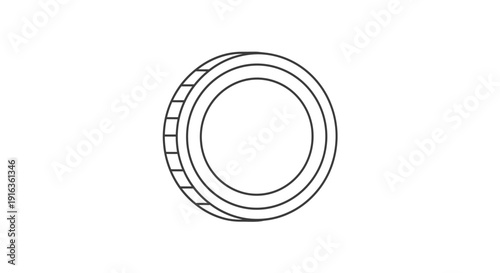 Simple coin icon, outline of a single coin, isolated on white background, finance and money concept
