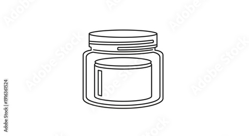 Simple Line Art Icon of a Jar with Lid and Label, Isolated on White Background