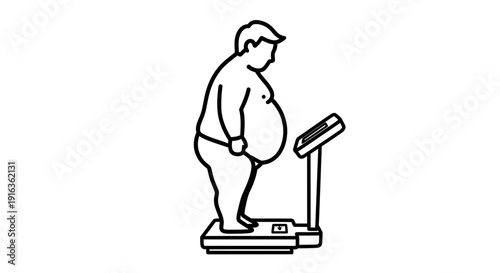 Overweight Man Weighing Himself on Scale, Health and Diet Concept