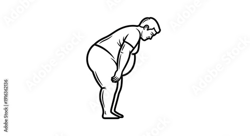 Overweight Person Bending Down, Sad Expression, Body Shape Icon, Health Concept