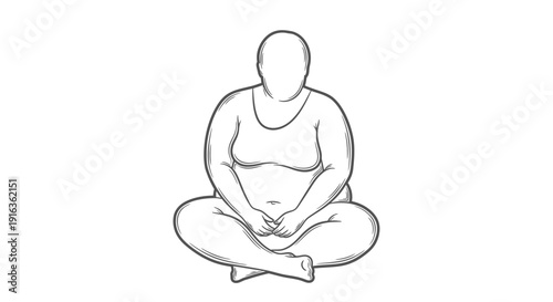 Overweight Woman Meditating in Lotus Pose, Mindfulness and Inner Peace