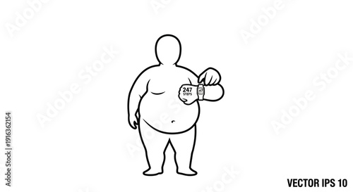 Overweight person checking smartwatch, health tracking, weight loss concept