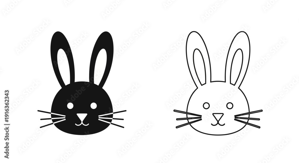 Fototapeta premium Black and white rabbit faces, silhouette, cartoon, vector, illustration, design Vector