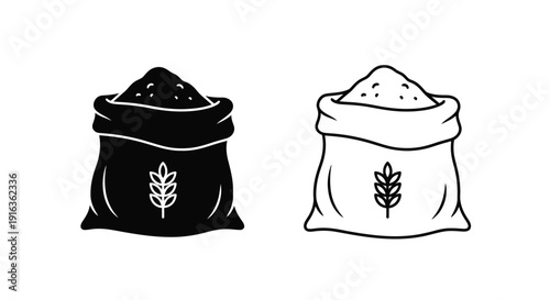 Black and white sacks of grain, wheat, and flour illustration, vector design Vector